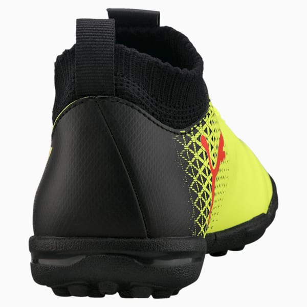 evoKNIT TT Kids' Soccer Shoes, Fizzy Yellow-Red Blast-Puma Black, extralarge