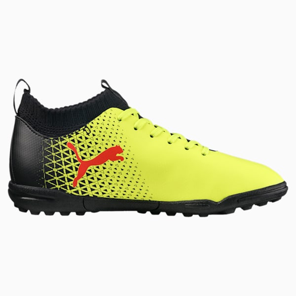 evoKNIT TT Kids' Soccer Shoes, Fizzy Yellow-Red Blast-Puma Black, extralarge