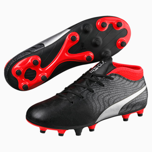 ONE 18.4 FG Soccer Cleats JR, Puma Black-Puma Silver-Red Blast, extralarge