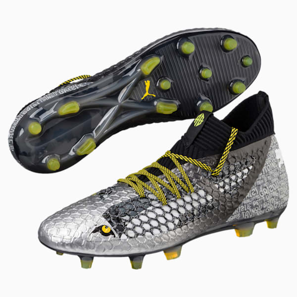 FUTURE 18.1 NETFIT Grizi FG/AG Men's Soccer Cleats, Black-Silver-Yellow, extralarge