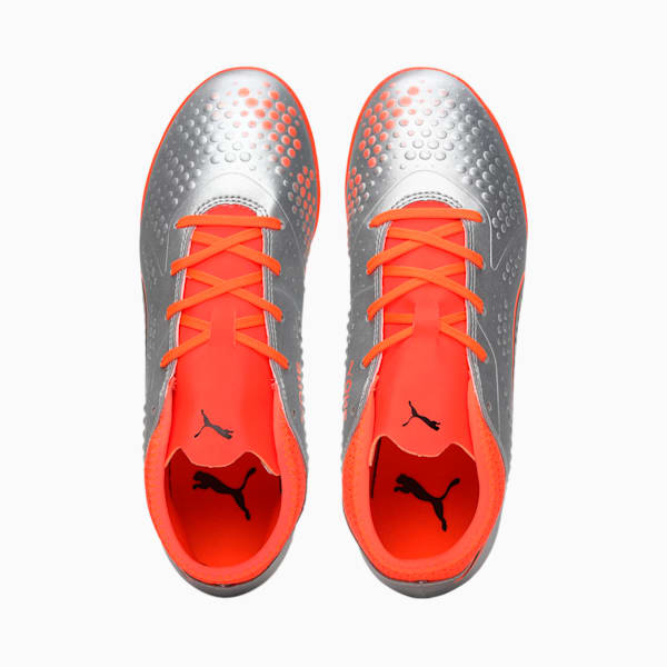 PUMA ONE 4 Synthetic Youth Football Shoes, Silver-Orange-Black, extralarge-IND