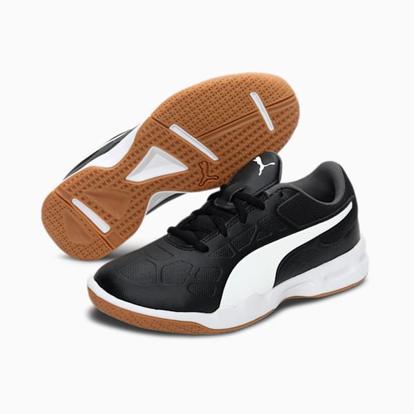 Tenaz Kids' Indoor Teamsport Shoes, Puma Black-Puma White-Iron Gate-Gum, extralarge-IND