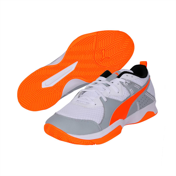 PUMA Stoker.18 Indoor Training Shoes, Puma White-Quarry-Shocking Orange, extralarge-IND