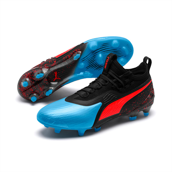 PUMA ONE 19.1 evoKN FG/AG Men's Football Boots, Bleu Azur-Red Blast-Black