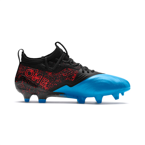 PUMA ONE 19.1 FG/AG Soccer Cleats JR, Bleu Azur-Red Blast-Puma Black, extralarge