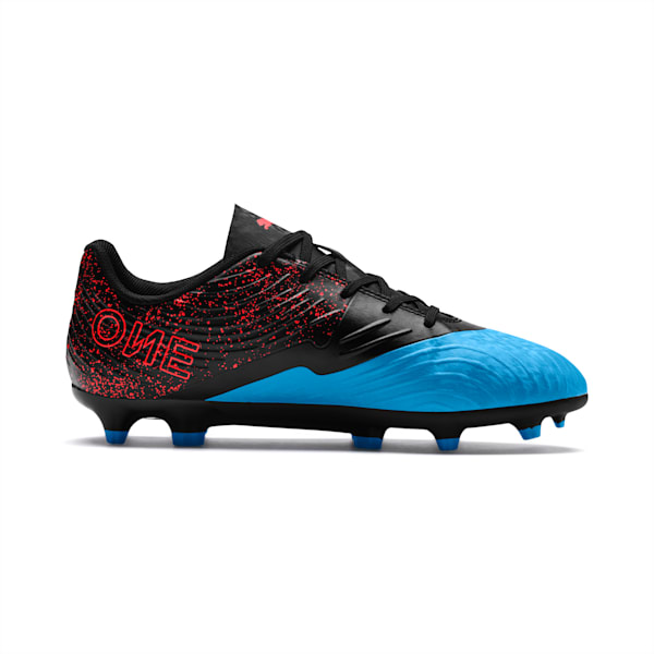 PUMA ONE 19.4 FG/AG Soccer Cleats JR, Bleu Azur-Red Blast-Puma Black, extralarge