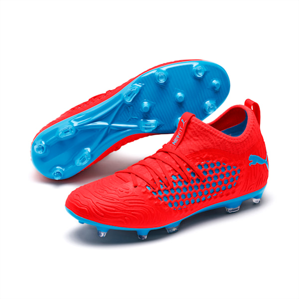 FUTURE 19.3 NETFIT FG/AG Men’s Soccer Cleats, Red Blast-Bleu Azur, extralarge