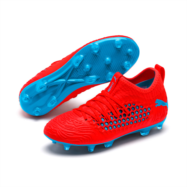 FUTURE 19.3 NETFIT FG/AG Soccer Cleats JR, Red Blast-Bleu Azur, extralarge