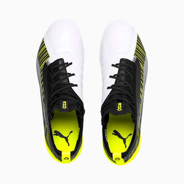 PUMA ONE 5.1 evoKNIT FG/AG Men's Football Boots, White-Black-Yellow Alert, extralarge