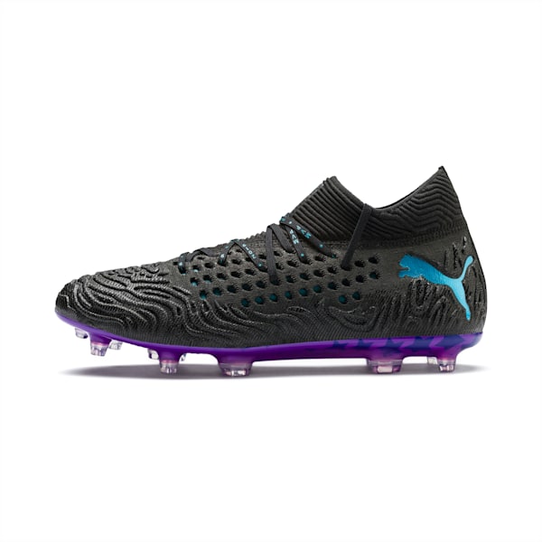 FUTURE 19.1 MVP FG/AG Men’s Soccer Cleats, Puma Black-Caribbean Sea-ELECTRIC PURPLE-Shocking Orange, extralarge