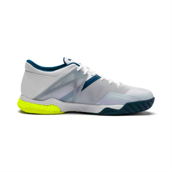 Explode XT Hybrid 2 Handball Indoor Shoes, Puma White-Grey Dawn-Safety Yellow-Gibraltar Sea, extralarge-IND