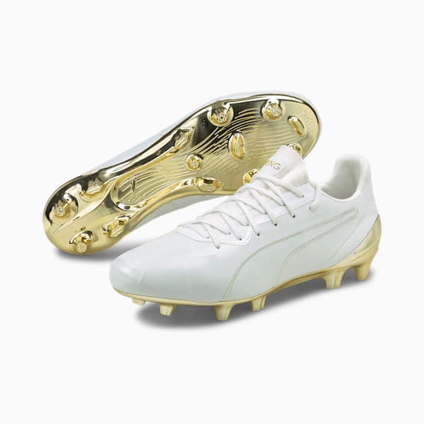 KING Platinum CMEVA Men's FG/AG Football Boots, Puma White-Puma Team Gold