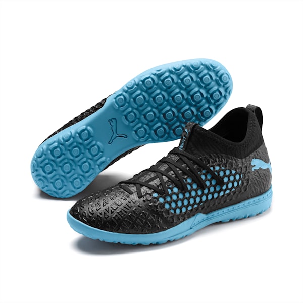FUTURE 4.3 NETFIT City TT Men's Soccer Shoes, Puma Black-Sky Blue-Puma White, extralarge