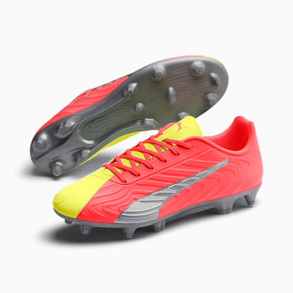 PUMA ONE 20.4 FG/AG Men's Soccer Cleats, Peach-Fizzy Yellow-Silver, extralarge