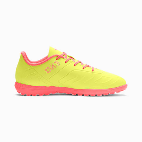 PUMA ONE 20.4 OSG TT Soccer Shoes JR, Nrgy Peach-Fizzy Yellow-Puma Aged Silver, extralarge