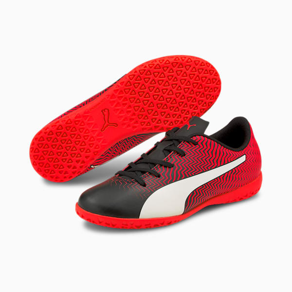 Rapido II  Youth Indoor Turf Football Boots, Puma Black-Puma White-Red Blast, extralarge-IND