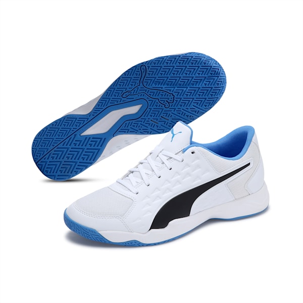Auriz Youth Indoor Sports Shoes, Puma White-Puma Black-Blue Glimmer, extralarge-IND