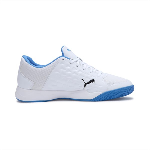 Auriz Youth Indoor Sports Shoes, Puma White-Puma Black-Blue Glimmer, extralarge-IND