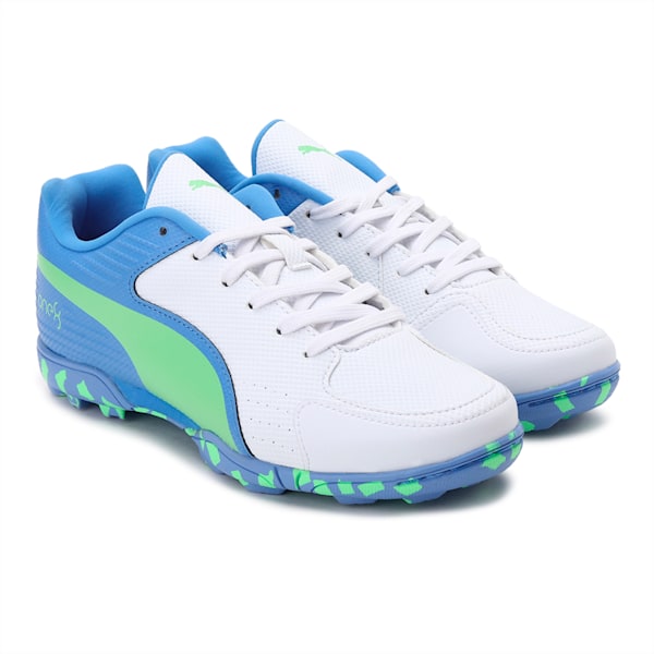 evoSpeed one8 Youth Shoes, Puma White-Blue Glimmer-Elektro Green