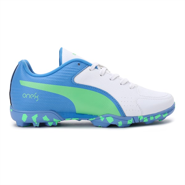 evoSpeed one8 Youth Shoes, Puma White-Blue Glimmer-Elektro Green