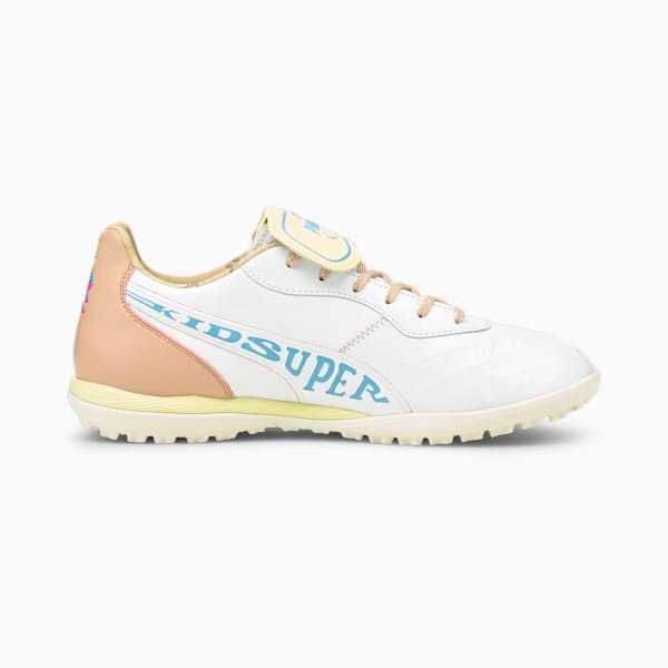 PUMA x KIDSUPER STUDIOS King TT Men's Soccer Shoes, Puma White-Mellow Yellow-Misty Rose-Team Light Blue, extralarge