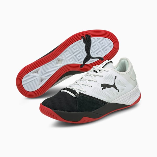 Accelerate Turbo Nitro Handball Shoes, Puma White-Puma Black-High Risk Red