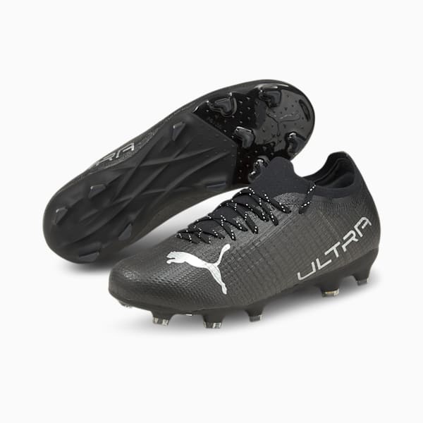 Souliers de soccer à crampons ULTRA 2.3 FG/AG, grands enfants, Noir Puma-argent Puma-asphalte
