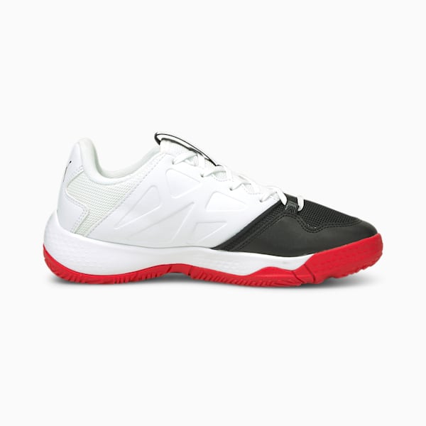 Accelerate Turbo Youth Indoor Sports Shoes, Puma White-Puma Black-High Risk Red, extralarge-IND