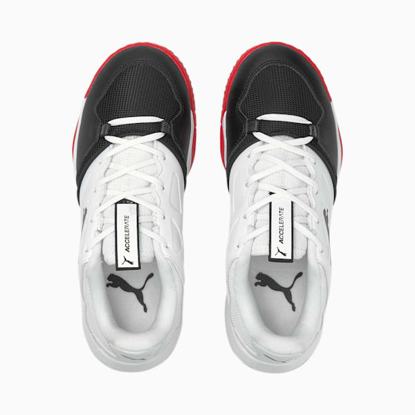 Accelerate Turbo Youth Indoor Sports Shoes, Puma White-Puma Black-High Risk Red, extralarge-IND