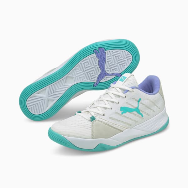 Accelerate Pro W+ Women's Handball Shoes, Puma White-Elektro Aqua-Elektro Purple, extralarge-GBR
