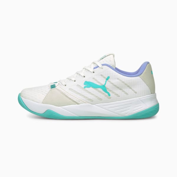 Accelerate Pro W+ Women's Handball Shoes, Puma White-Elektro Aqua-Elektro Purple