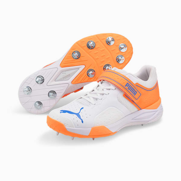 PUMA Bowling 22.1 Unisex Cricket Shoes, Puma White-Bluemazing-Neon Citrus, extralarge-IND