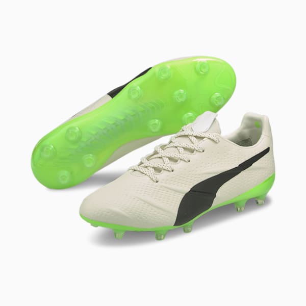 King Platinum 21 VGN FG/AG Men's Football Boots, Ivory Glow-Puma Black-Green Glare