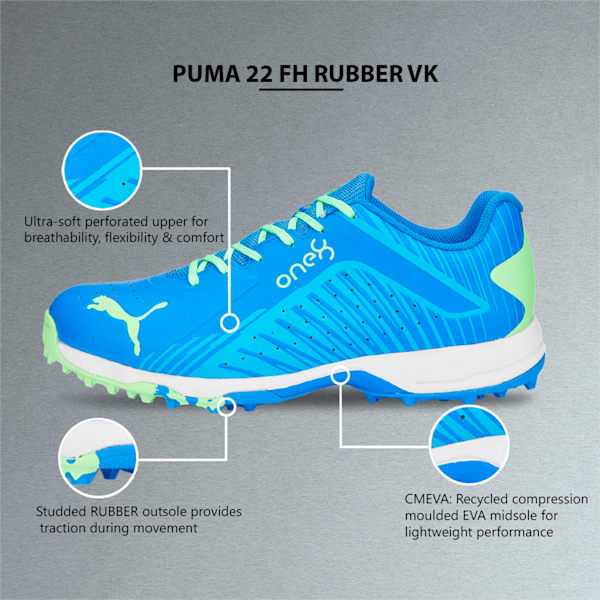 PUMA 22 FH Rubber Unisex Cricket Shoes, Bluemazing-Elektro Green-Puma White