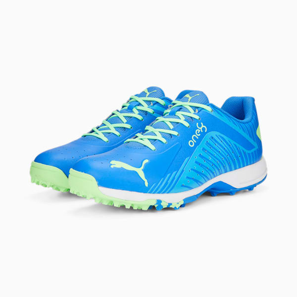 PUMA x one8 22 FH Rubber Unisex Cricket Shoes, Bluemazing-Elektro Green-Puma White, extralarge-IND