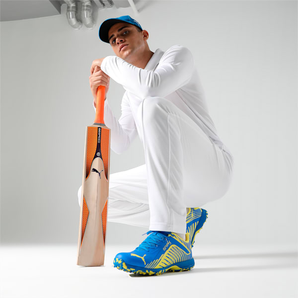 PUMA x one8 22 FH Rubber Unisex Cricket Shoes, Ultra Blue-Yellow Blaze-PUMA White, extralarge-IND