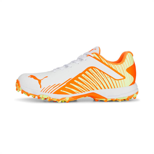 PUMA 22 FH Rubber Unisex Cricket Shoes, PUMA White-Ultra Orange-Fast Yellow, extralarge-IND