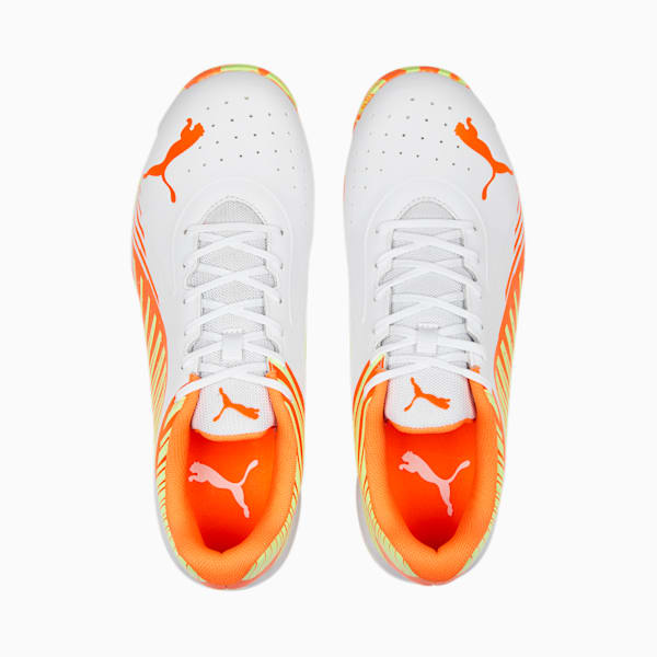 PUMA 22 FH Rubber Unisex Cricket Shoes, PUMA White-Ultra Orange-Fast Yellow, extralarge-IND