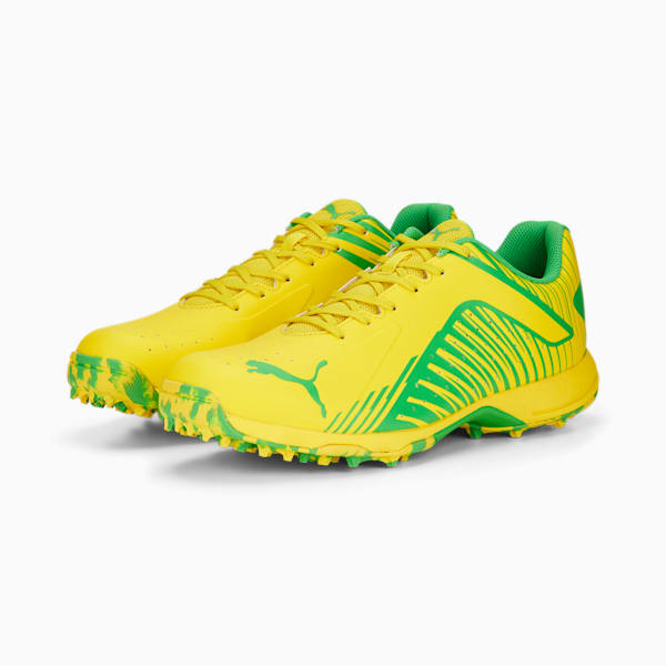 PUMA 22 FH Rubber Unisex Cricket Shoes, Vibrant Yellow-PUMA Green, extralarge-IND