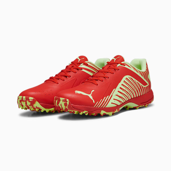 PUMA 22 FH Rubber Unisex Cricket Shoes, PUMA Red-Speed Green, extralarge-IND