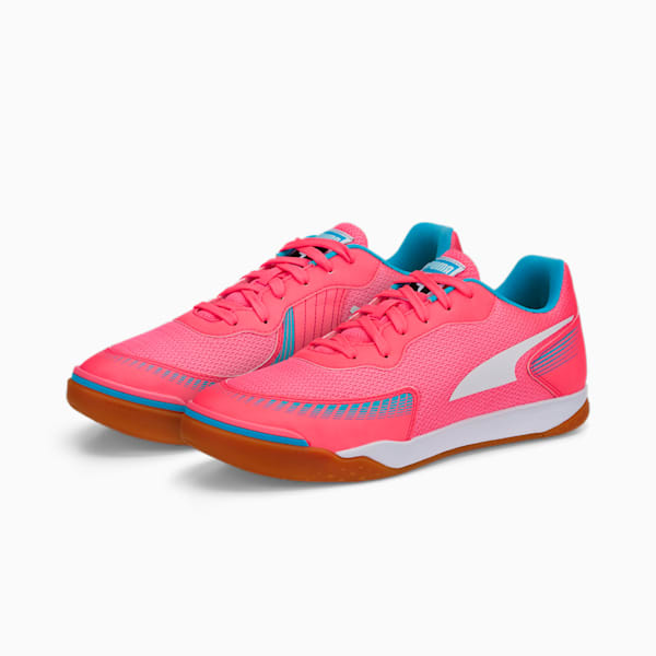 メンズ プーマ プレッシング III IT サッカー トレーニング シューズ, Sunset Glow-Puma White-Bleu Azur-Gum