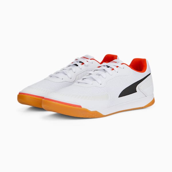 Pressing III Unisex Indoor Court Shoes, Puma White-Puma Black-Firelight-Nimbus Cloud-Gum, extralarge-IND