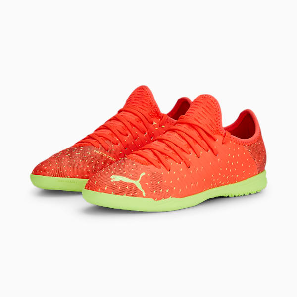 FUTURE 4.4 Youth Indoor Turf Football Boots, Fiery Coral-Fizzy Light-Puma Black-Salmon, extralarge-IND