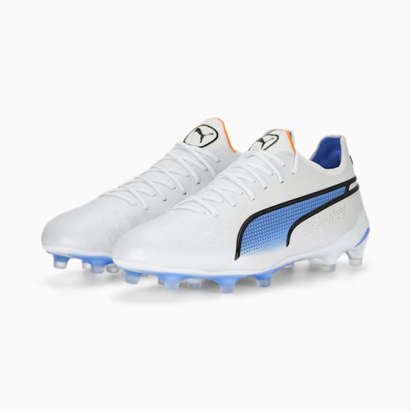 KING ULTIMATE Unisex Football Boots, PUMA White-PUMA Black-Blue Glimmer-Ultra Orange, extralarge-AUS