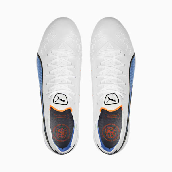 KING ULTIMATE Unisex Football Boots, PUMA White-PUMA Black-Blue Glimmer-Ultra Orange, extralarge-AUS