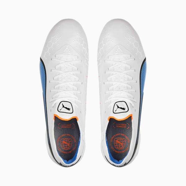 KING ULTIMATE Unisex Football Boots, PUMA White-PUMA Black-Blue Glimmer-Ultra Orange, extralarge-IND