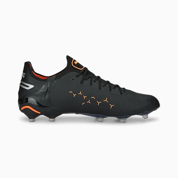 KING ULTIMATE FG/AG Men's Soccer Cleats, PUMA Black-Silver-Ultra Orange, extralarge