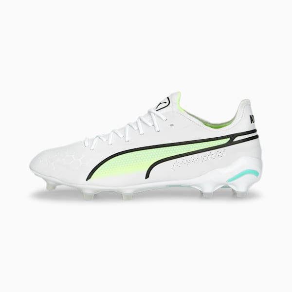 KING ULTIMATE Unisex Football Boots, PUMA White-PUMA Black-Fast Yellow-Electric Peppermint, extralarge-AUS