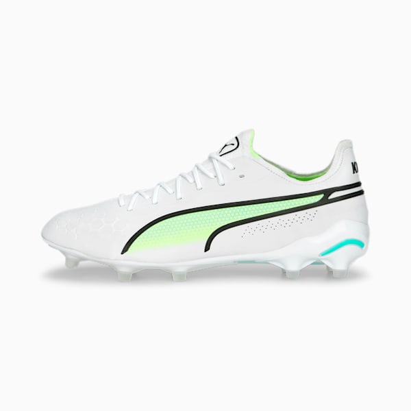 KING ULTIMATE Unisex Football Boots, PUMA White-PUMA Black-Fast Yellow-Electric Peppermint, extralarge-IND
