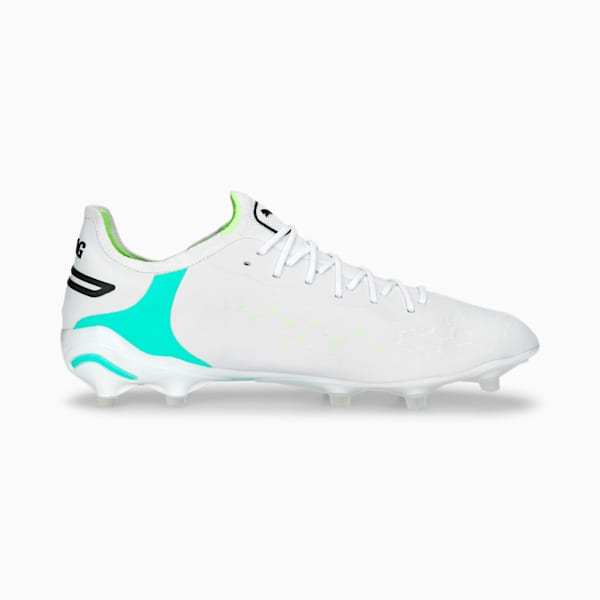 KING ULTIMATE FG/AG Men's Soccer Cleats, PUMA White-PUMA Black-Fast Yellow-Electric Peppermint, extralarge